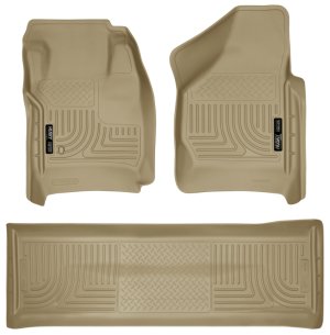 Ford F-350 Super Duty Floor Liners - Front + Rear - Husky Liners - WeatherBeater Combo - Tan - `08-`10